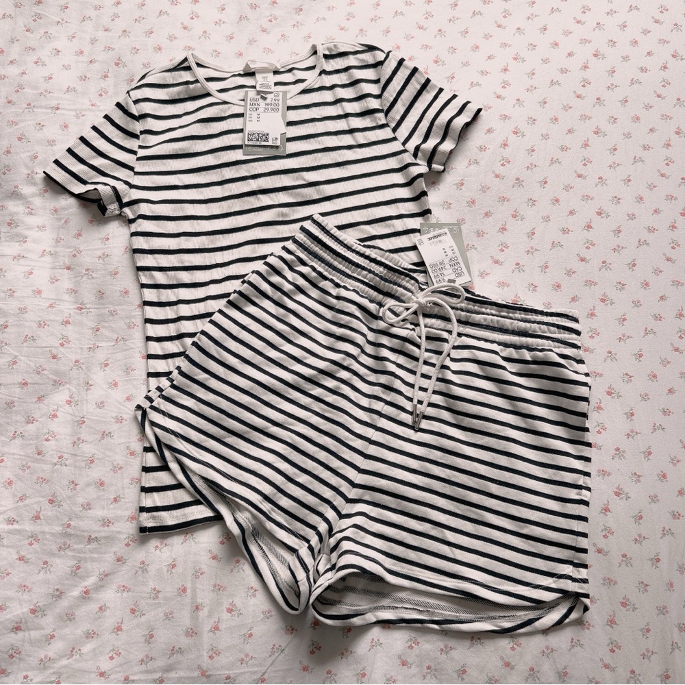 h&m striped matching set